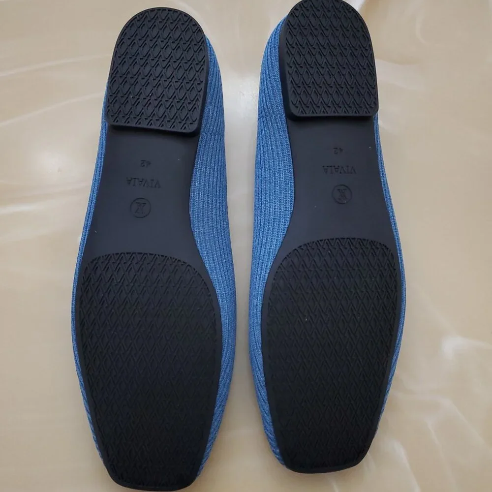 Vivaia Square-Toe V-Cut Margot Slip On Ballet Flats in Denim Blue Size 42/10.5